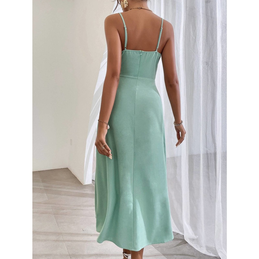 Wrap Ruched Split Thigh Cami midi Dress black - Picture 11 of 11